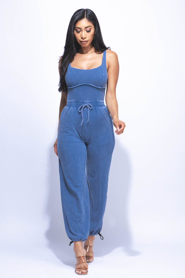Washed jumpsuit with adjustable ankle - Muvin 