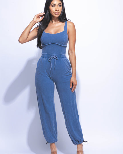 Washed jumpsuit with adjustable ankle - Muvin 
