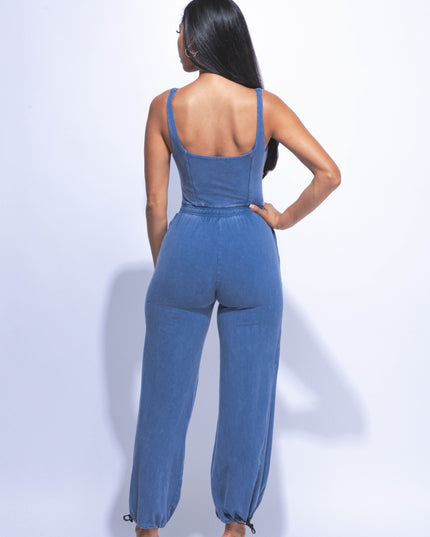 Washed jumpsuit with adjustable ankle - Muvin 