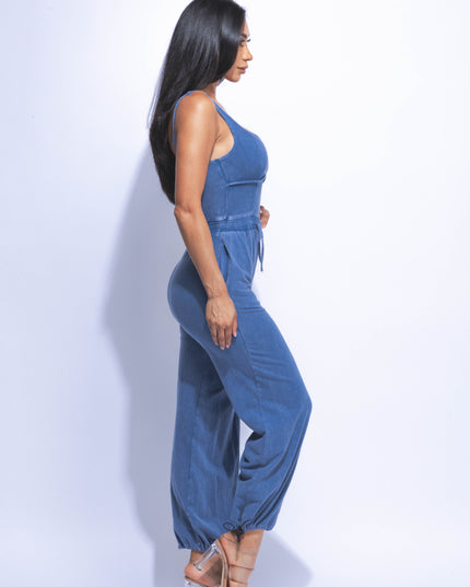 Washed jumpsuit with adjustable ankle - Muvin 