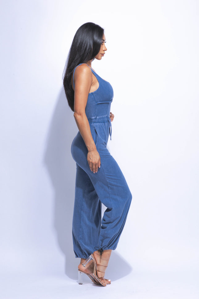 Washed jumpsuit with adjustable ankle - Muvin 