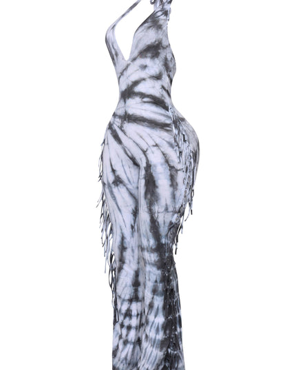 Tie dye fringed halter jumpsuit - Muvin 