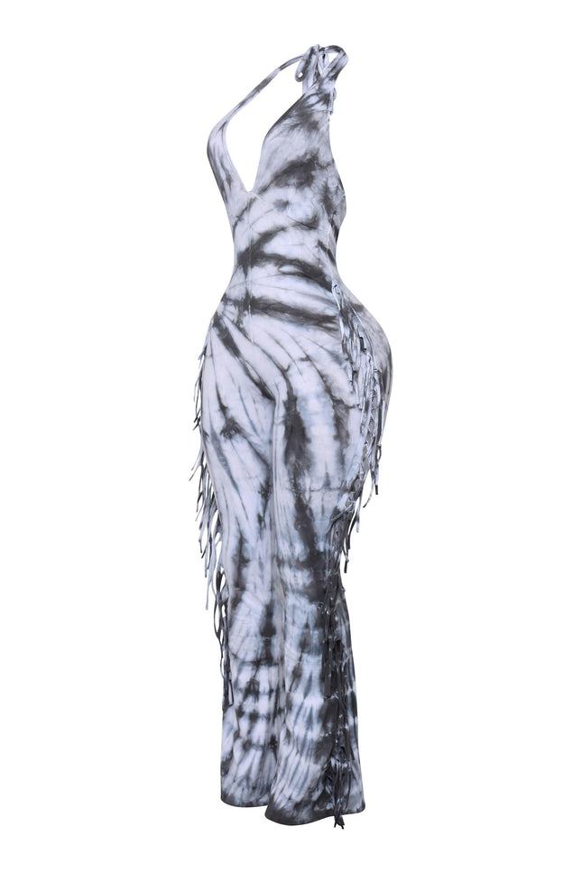 Tie dye fringed halter jumpsuit - Muvin 