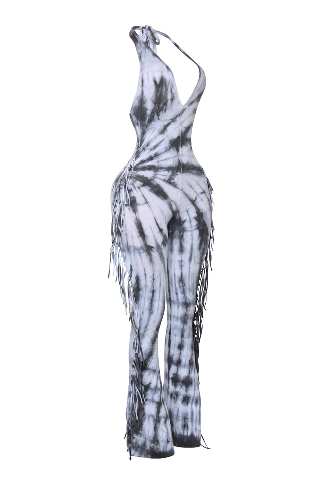 Tie dye fringed halter jumpsuit - Muvin 