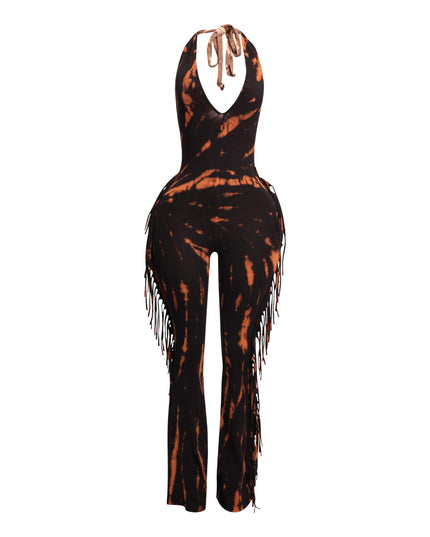 Tie dye fringed halter jumpsuit - Muvin 