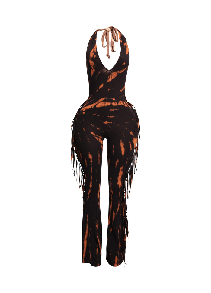 Tie dye fringed halter jumpsuit - Muvin 