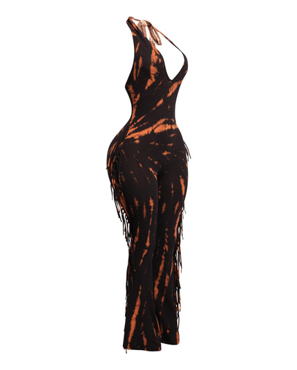 Tie dye fringed halter jumpsuit - Muvin 