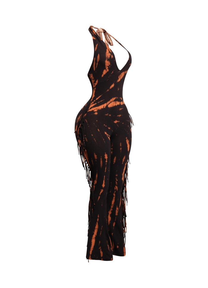 Tie dye fringed halter jumpsuit - Muvin 