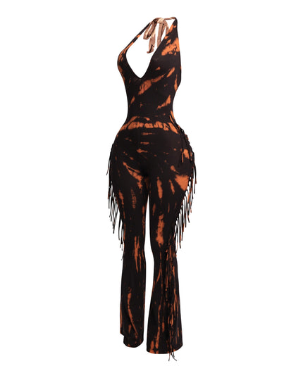 Tie dye fringed halter jumpsuit - Muvin 