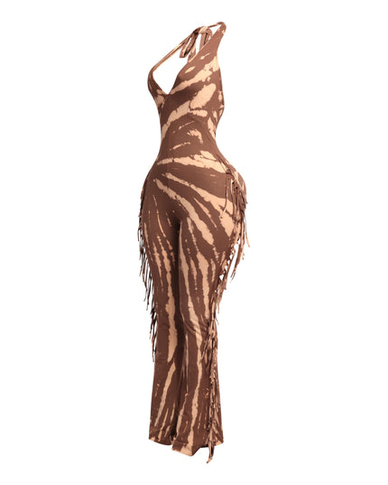 Tie dye fringed halter jumpsuit - Muvin 