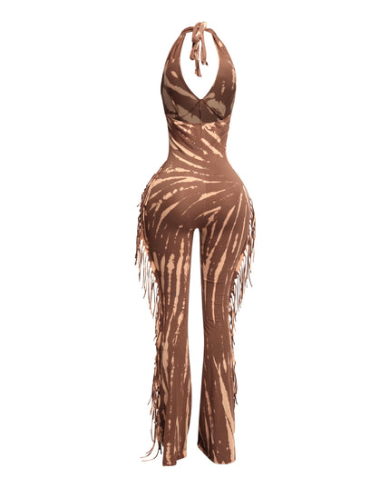 Tie dye fringed halter jumpsuit - Muvin 