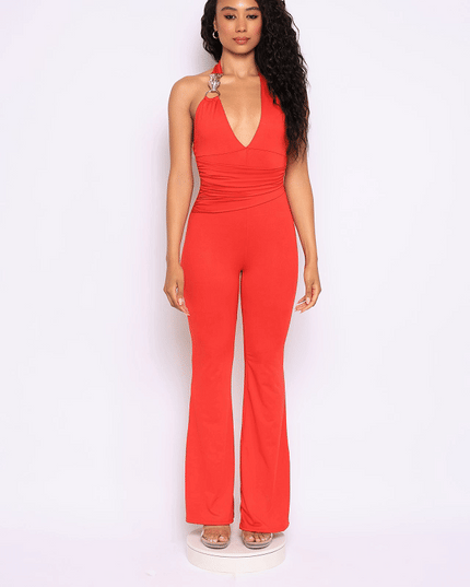 Show Off Hours Backless Halter Jumpsuit. - Muvin 