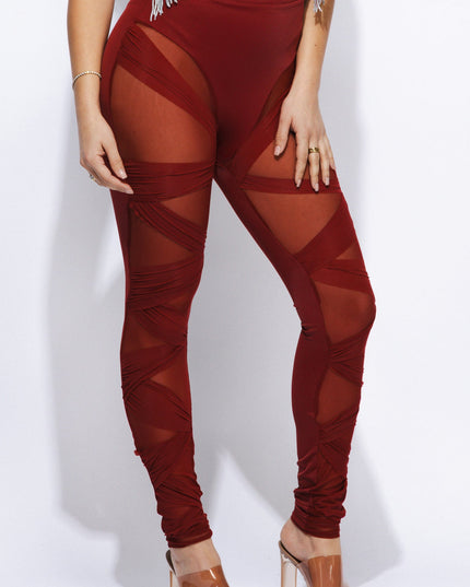 Mesh contrast strap detailed leggings - Muvin 