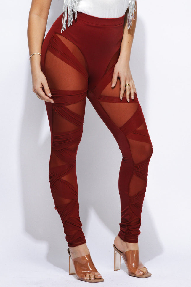 Mesh contrast strap detailed leggings - Muvin 