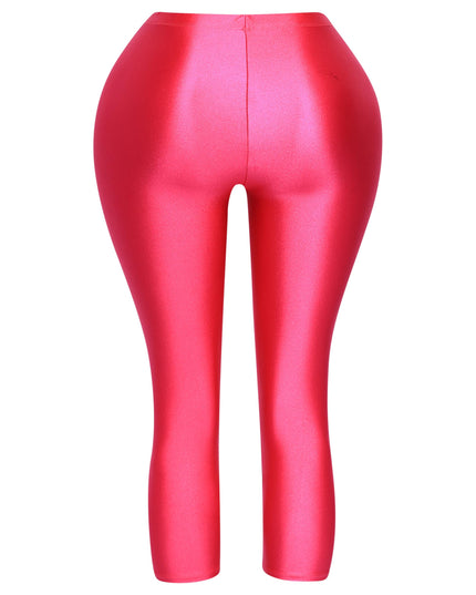 Neon pink leggings with high waist and ultra-gloss fabric finish

