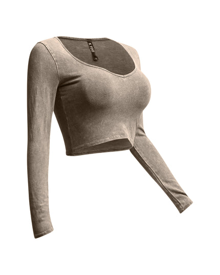 Right side view of beige vintage wash crop top highlighting the casual yet chic design.