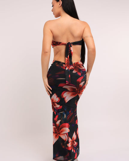Midnight Bloom Strapless Cutout Midi Dress - Muvin 