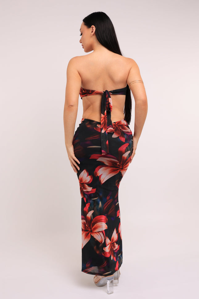 Midnight Bloom Strapless Cutout Midi Dress - Muvin 