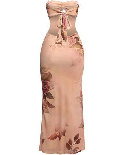 Midnight Bloom Strapless Cutout Midi Dress - Muvin 