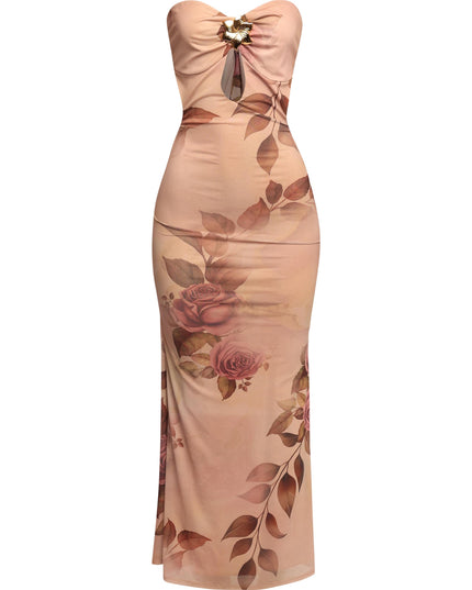 Midnight Bloom Strapless Cutout Midi Dress - Muvin 