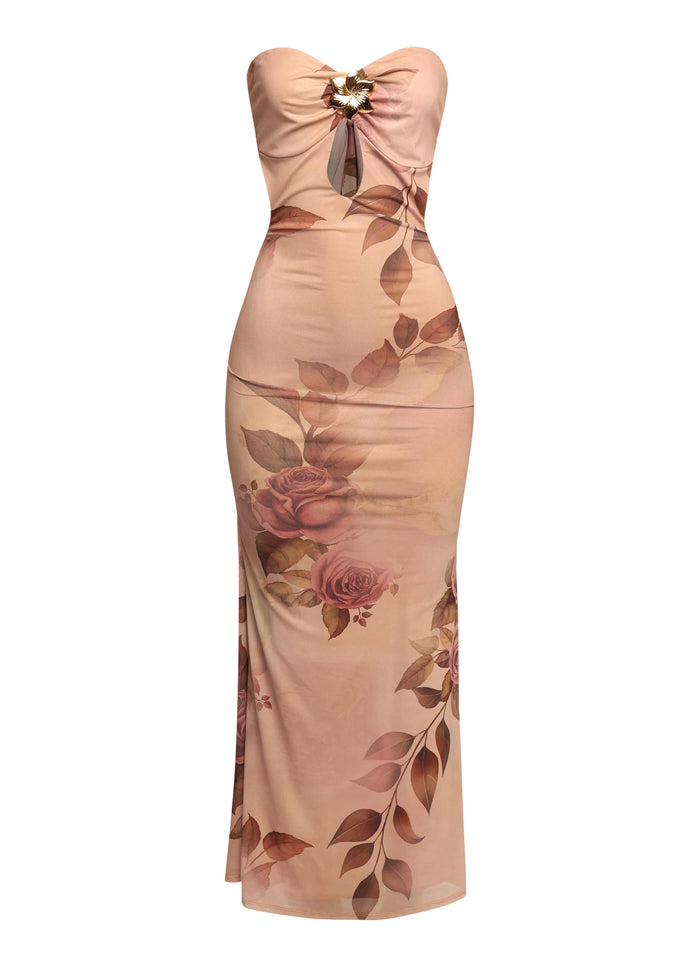 Midnight Bloom Strapless Cutout Midi Dress - Muvin 