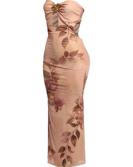 Midnight Bloom Strapless Cutout Midi Dress - Muvin 