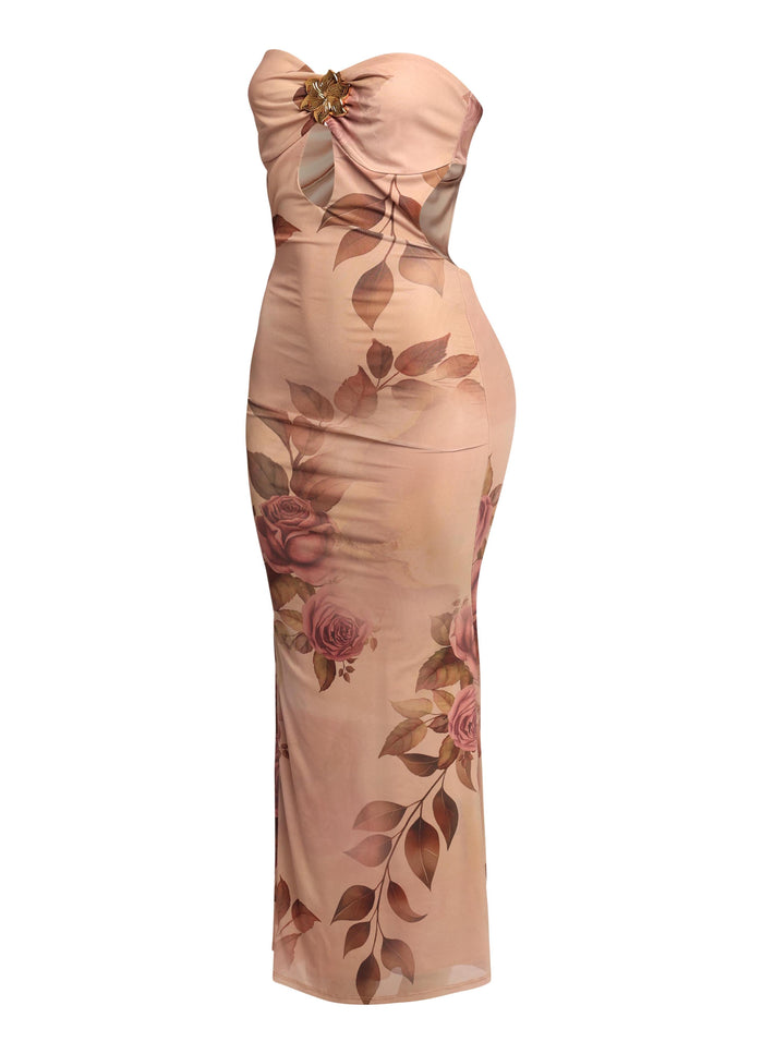 Midnight Bloom Strapless Cutout Midi Dress - Muvin 