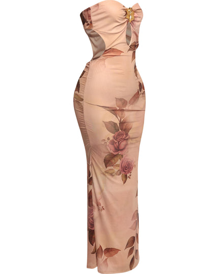 Midnight Bloom Strapless Cutout Midi Dress - Muvin 
