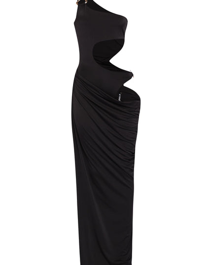 Asymmetric Cut-Out Maxi Dress with Draped Detail. - Muvin 