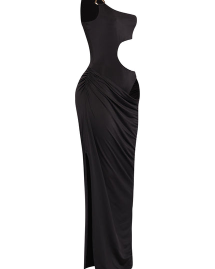 Asymmetric Cut-Out Maxi Dress with Draped Detail. - Muvin 