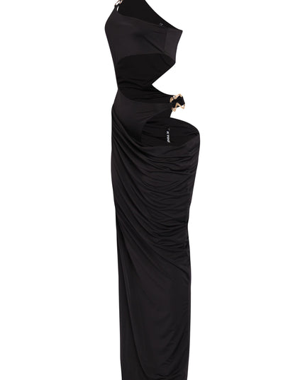 Asymmetric Cut-Out Maxi Dress with Draped Detail. - Muvin 
