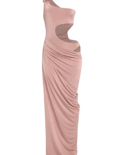 Asymmetric Cut-Out Maxi Dress with Draped Detail. - Muvin 