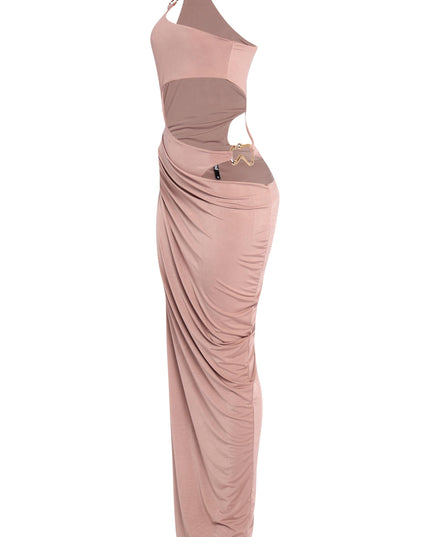 Asymmetric Cut-Out Maxi Dress with Draped Detail. - Muvin 