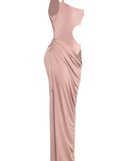 Asymmetric Cut-Out Maxi Dress with Draped Detail. - Muvin 