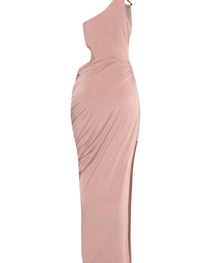 Asymmetric Cut-Out Maxi Dress with Draped Detail. - Muvin 