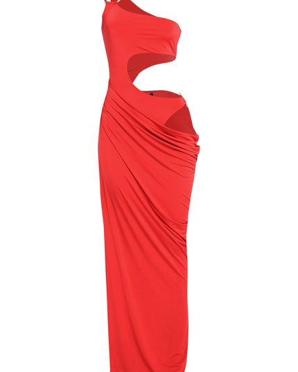 Asymmetric Cut-Out Maxi Dress with Draped Detail. - Muvin 