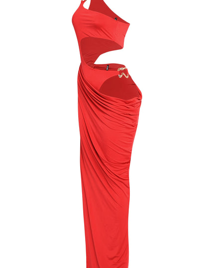 Asymmetric Cut-Out Maxi Dress with Draped Detail. - Muvin 