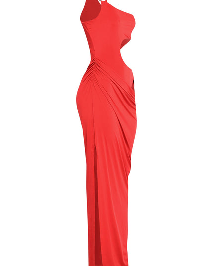 Asymmetric Cut-Out Maxi Dress with Draped Detail. - Muvin 