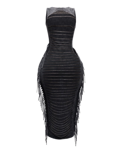 Fringe cut out maxi dress - Muvin 