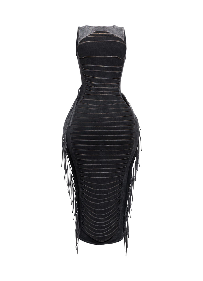 Fringe cut out maxi dress - Muvin 