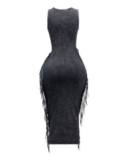 Fringe cut out maxi dress - Muvin 