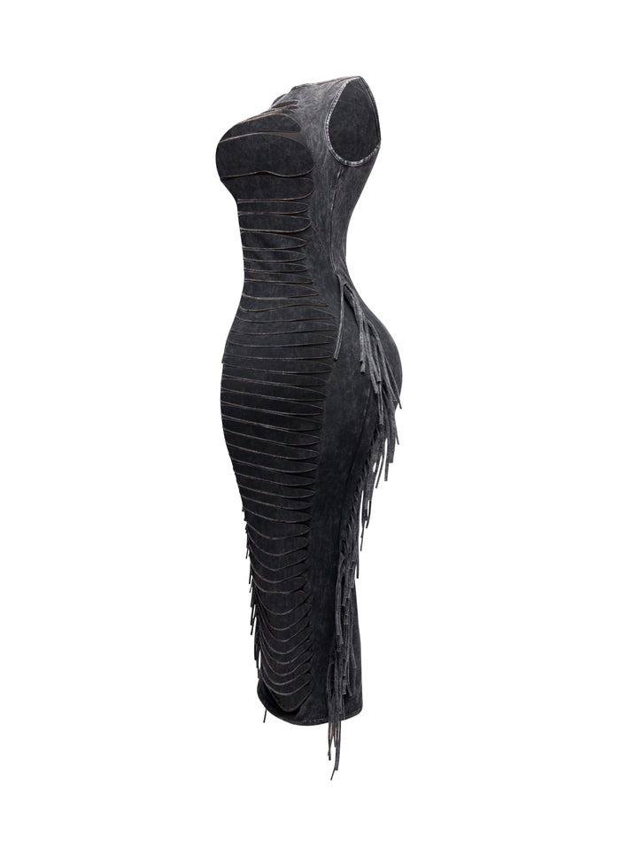 Fringe cut out maxi dress - Muvin 