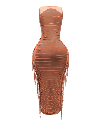 Fringe cut out maxi dress - Muvin 