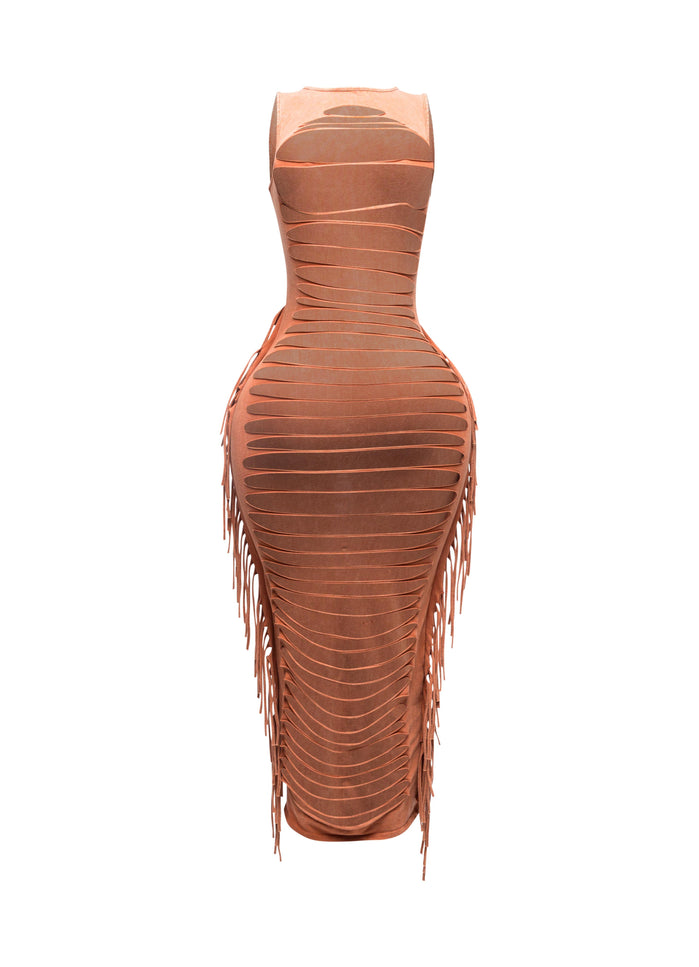 Fringe cut out maxi dress - Muvin 