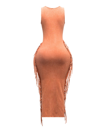 Fringe cut out maxi dress - Muvin 