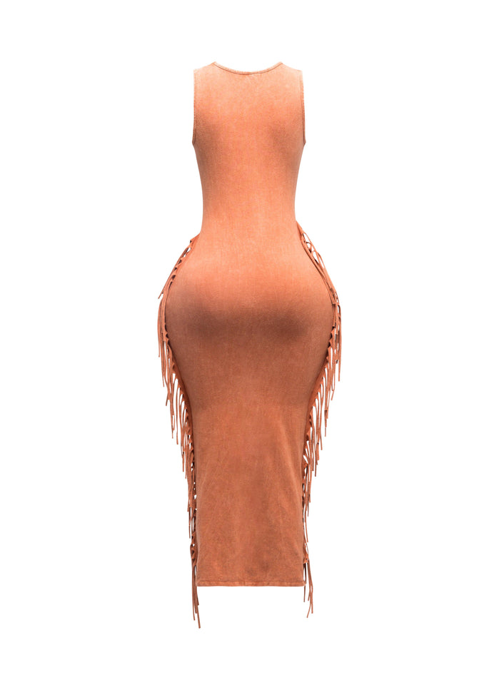 Fringe cut out maxi dress - Muvin 