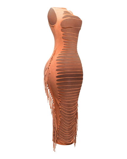 Fringe cut out maxi dress - Muvin 