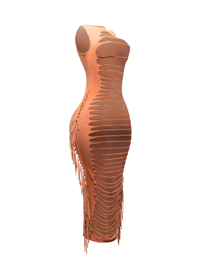 Fringe cut out maxi dress - Muvin 