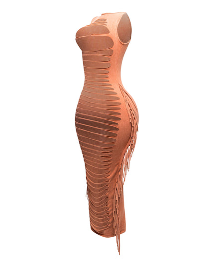 Fringe cut out maxi dress - Muvin 