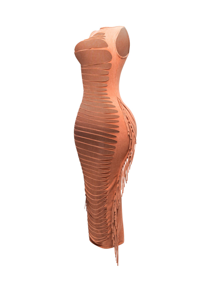 Fringe cut out maxi dress - Muvin 